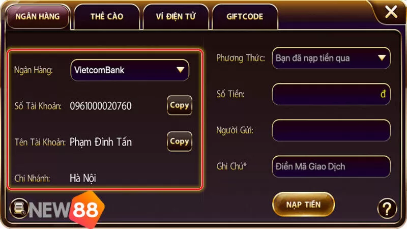 Các thao tác nạp và rút tiền chi tiết Các thao tác nạp và rút tiền chi tiết