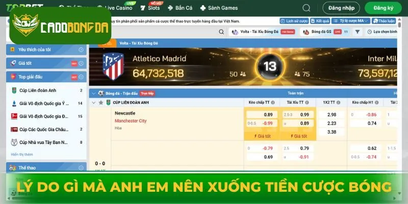 Lý do gì mà anh em nên xuống tiền cược bóng tại Topbet?